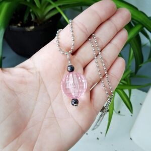 2/$15 Chic Pink Pendant Necklace with Silver Chain, 17"